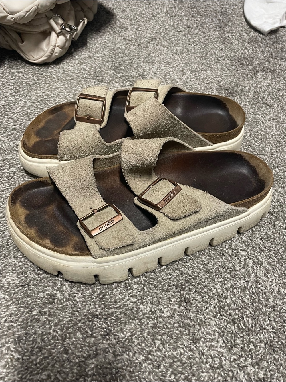 Birkenstock Papillio Taupe Suede Double-Strap Platform Sandals size 41